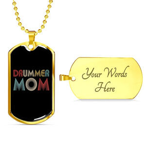 Drummer Necklace Drummer Mom Personalized Engraved Gold Dog Tag Necklace Custom